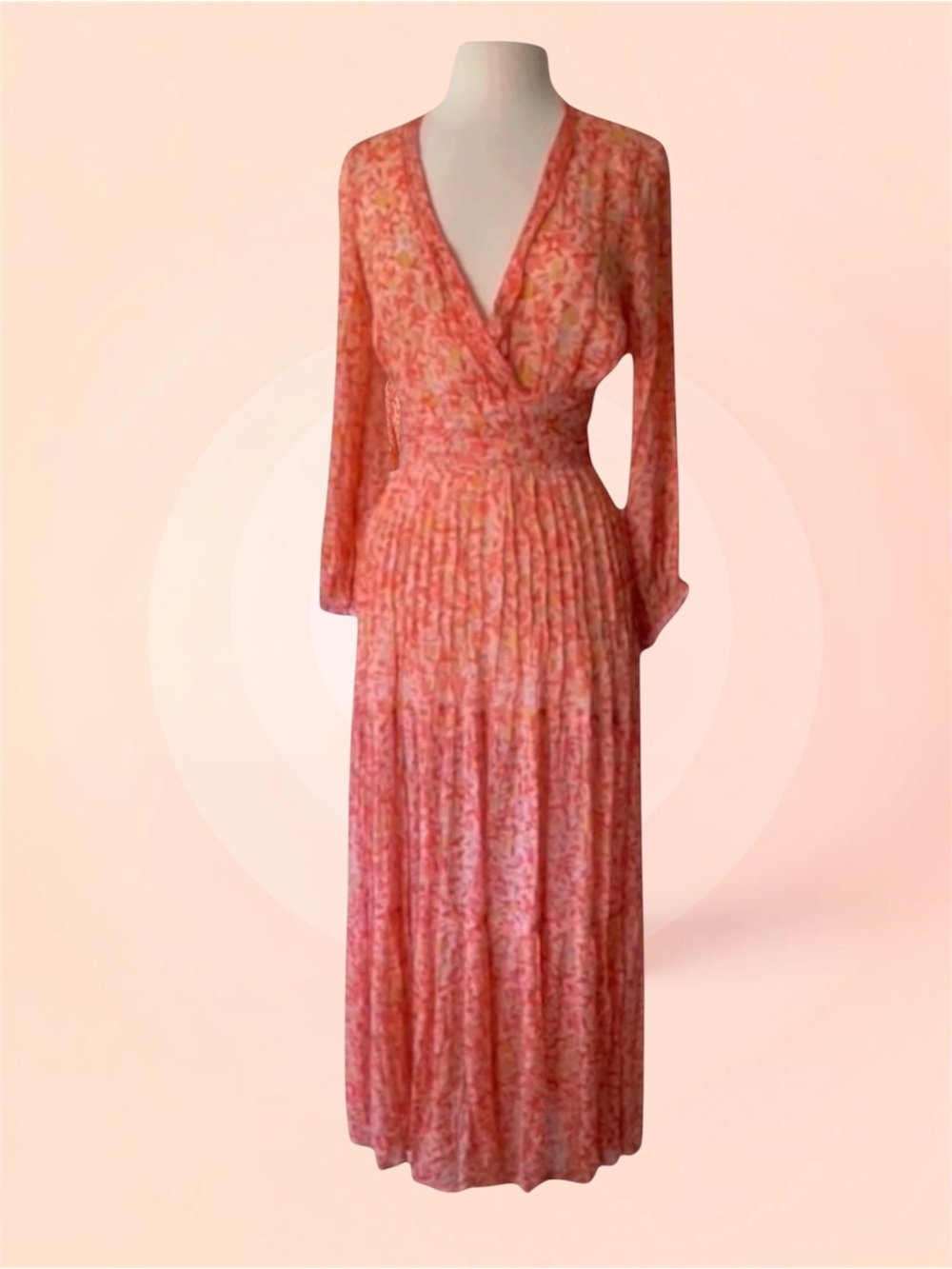 POUPETTE ST. BARTH EMILY ORANGE LEMON CREPE LONG DRESS SIZE SMALL